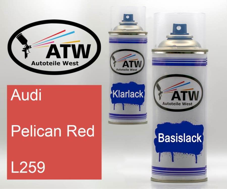 Audi, Pelican Red, L259: 400ml Sprühdose + 400ml Klarlack - Set, von ATW Autoteile West.